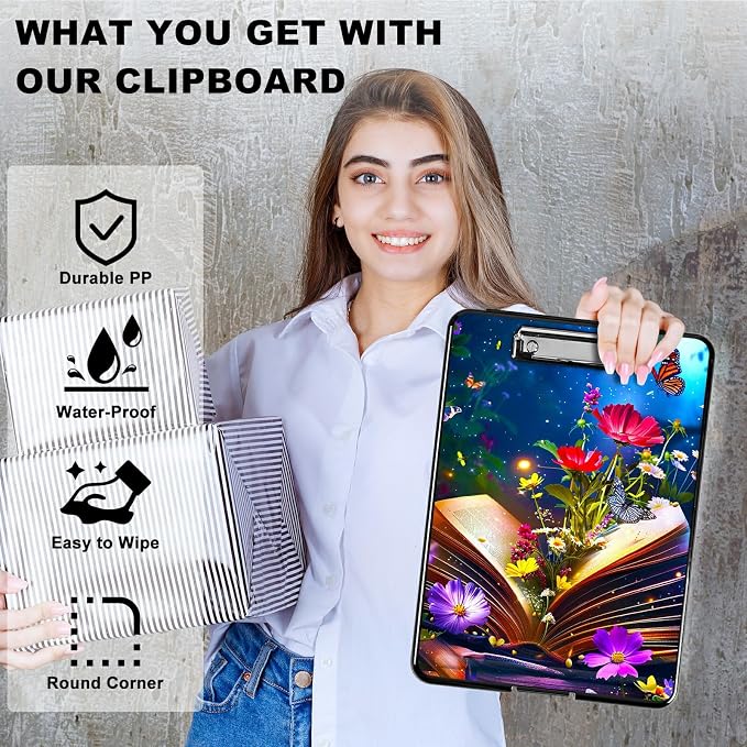 Book Flower A4 Clipboard with Storage Pen Holder, Clipboards Organizer Nursing - Image 2