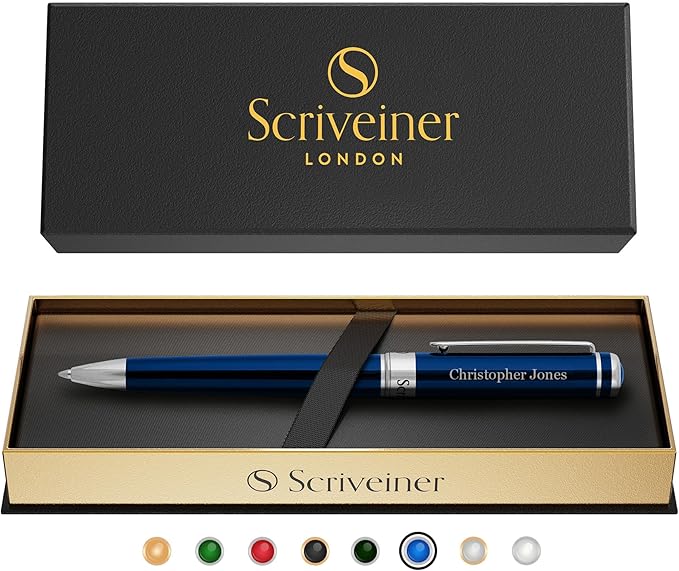 Scriveiner Personalized Midnight Blue Ballpoint Pen by Scriveiner