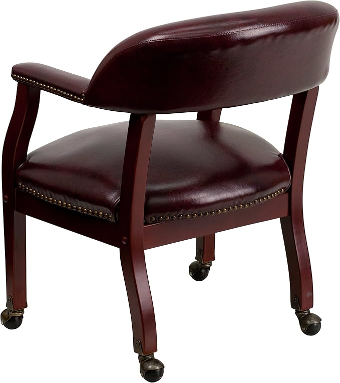 EMMA + OLIVER Oxblood Vinyl Luxurious Conference Chair with Casters-DeskLoop Office