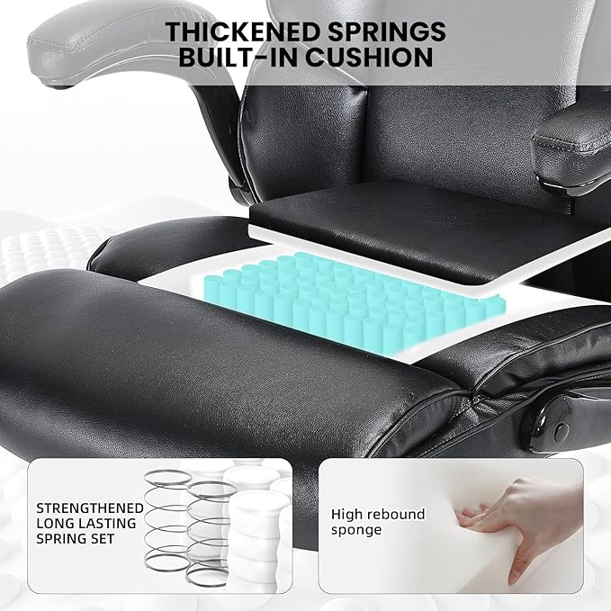 Big and Tall Office Chair 500lbs Wide Seat Executive Office Desk Chair High-Back Office Task Chair with Flip-Up Armrest, Ergonomic Lumbar Support Computer Office Chairs for Heavy People(Black)-DeskLoop Office