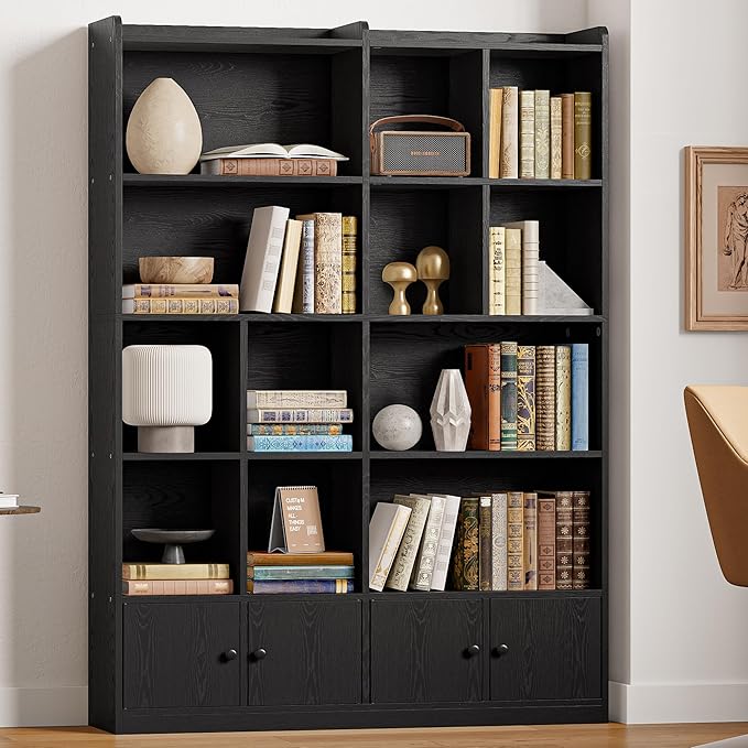 IRONCK Bookshelves and Bookcase, 6 Tiers Large Bookshelf with 4 Doors, Floor Standing Tall Display Storage Shelves for Home Office, Living Room, Bedroom, Black-DeskLoop Office