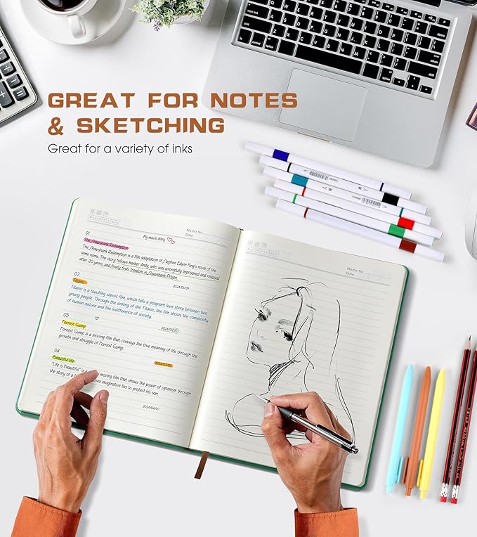 Lined Journal Notebook for Women Men,256 Pages A4 Large Hardcover Leather Journals for Writing,Travel,Business,Work,School,College Ruled Notebooks for Note Taking,Diary Notepad 8.6"×11" (Green)-DeskLoop Office