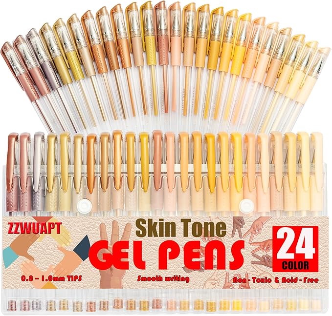 Skin Tone Gel Pens for Coloring Book,72 Color Gel Pens Set including 24 Color Gel Pen with 48 Refills,40% More Ink Colored Gel Pens for Drawing, Doodling, Scrapbook, Journaling-DeskLoop Office