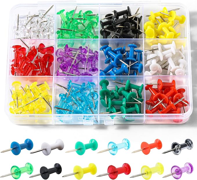 Hudinsun 12 Colors 150 Pcs Push Pins, Standard Thumb Tacks Steel Point and by Unknown