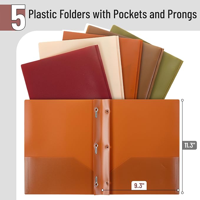 Mr. Pen- Plastic Folders with Pockets and Prongs, 5 Pack, Letter Size | Autumn - Image 2