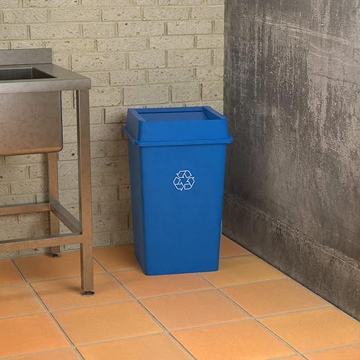 35 Gallon Blue Square Commercial Trash Can with Lid-DeskLoop Office