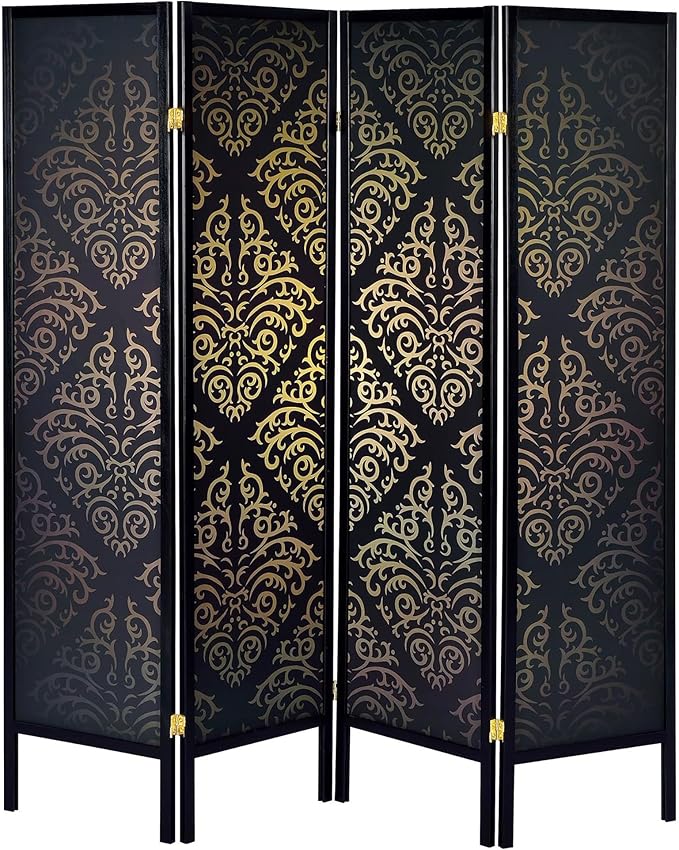 NicBex Room Divider 4 Panel Room Dividers with Damask Print Partition Room Dividers and Folding Privacy Screens Wall Divider for Home, Office, Room Separation,69.5" W x 0.75" D x 70.25" H, Black-DeskLoop Office