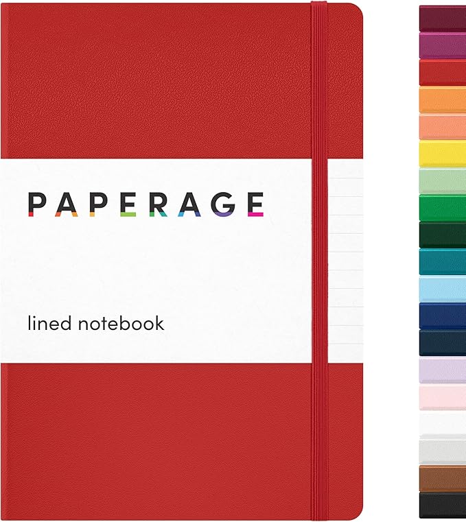 PAPERAGE Lined Journal Notebook, (Red), 160 Pages, Medium 5.6 in x 8 in - 100 GSM Thick Paper – Hardcover Journaling Notebook for Work, School & Note Taking-DeskLoop Office