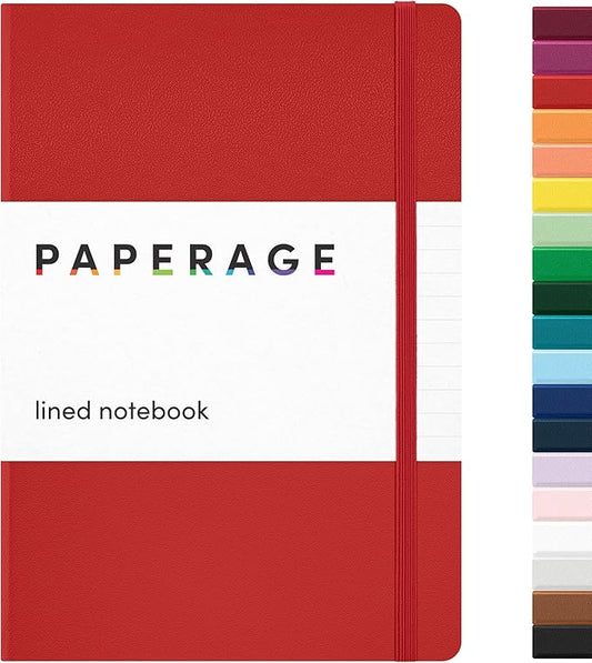 PAPERAGE Lined Journal Notebook, (Red), 160 Pages, Medium 5.6 in x 8 in - 100 GSM Thick Paper – Hardcover Journaling Notebook for Work, School & Note Taking-DeskLoop Office