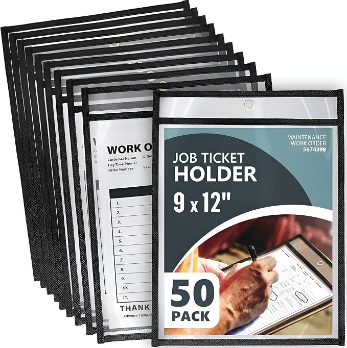 50 Pack Job Ticket Holders 9x12 Heavy Duty by Juzari