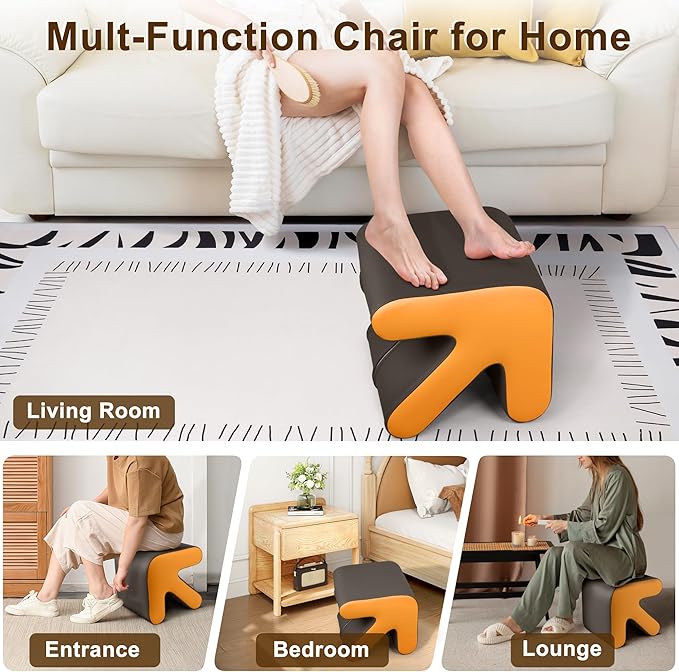 H&B Luxuries Ottoman, Foot Stool with Creative Shape, Napa Leather Ottomans, Removable Outer Foot Rest, No Assembly Required, Ottoman for Living Room, Bedroom, Entrance, Gray Yellow-DeskLoop Office