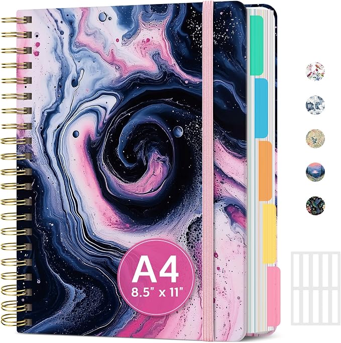 Large Lined Spiral Journal for Women Cute Hardcover 5 Subject Notebook for Work by Taja