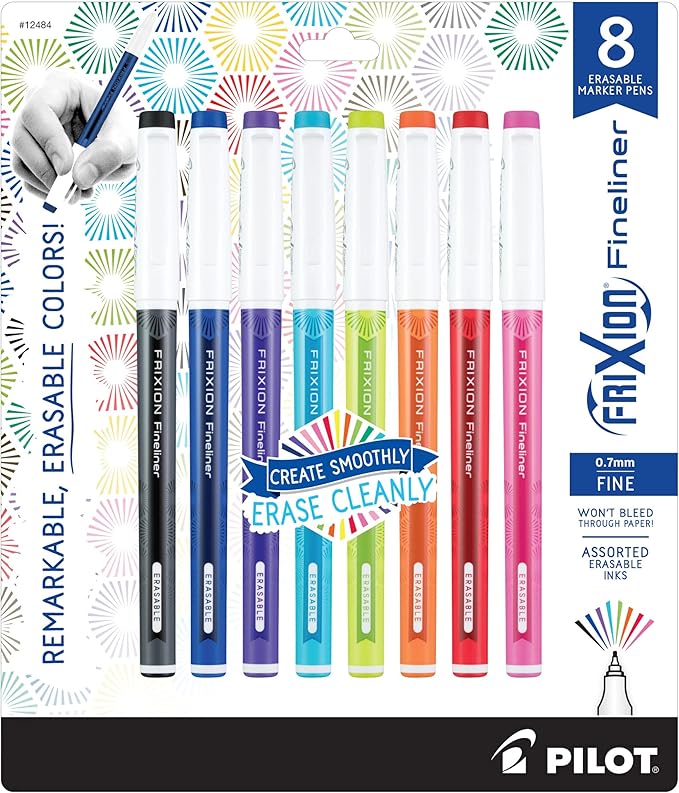 PILOT FriXion Fineliner Erasable Marker Pens, Fine Point 0.7 mm, Vivid Colors by PilotCorporationofAmerica