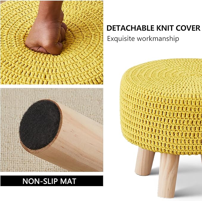 Wimarsbon Small Ottomans, 100% Hand Knitted Pouf, Round Footrest - Image 6