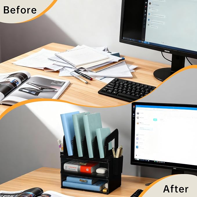 CiWiVOKi Desk Organizer with 4 File Slots and 2 Drawers, documents and office - Image 4