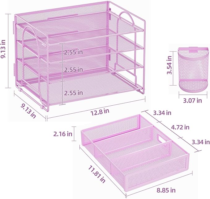 Marbrasse Desk Organizer and Accessories, 4-Tier Paper File Letter Tray - Image 4