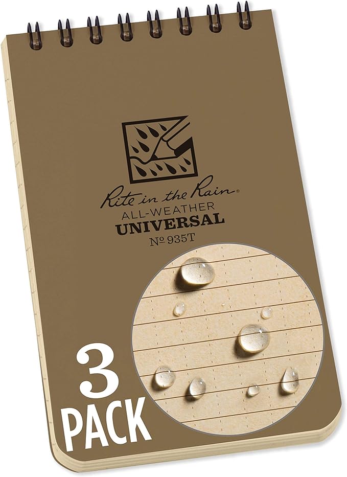 Rite in the Rain Weatherproof Top Spiral Notebooks, Tan Cover, 3 Pack by RiteintheRain