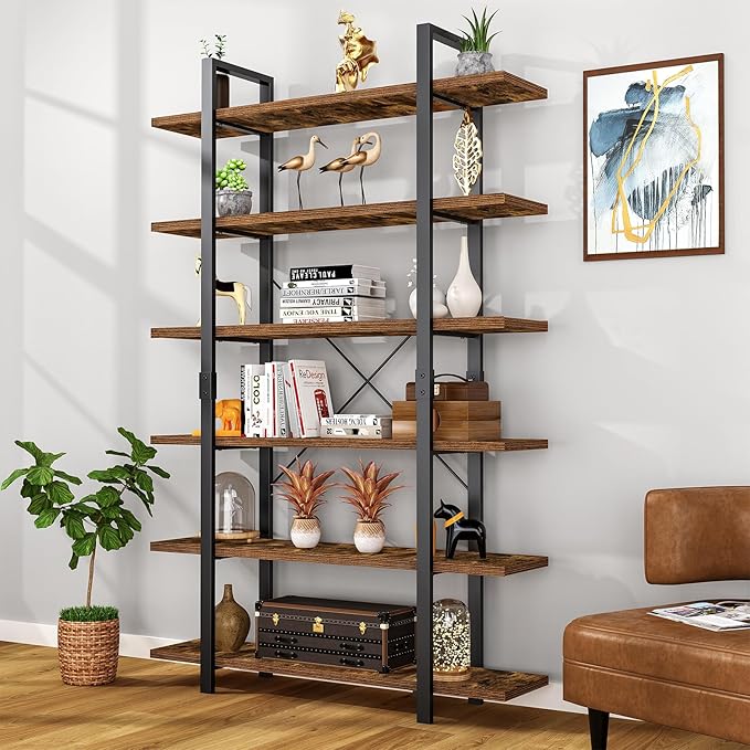 FRAPOW Bookshelf, 6 Tier Book Shelf 83Inch Tall Bookcase, Industrial Large Bookshelves Rustic Book Case with Open Metal Frame for Office, Bedroom, Farmhouse, Living Room-DeskLoop Office