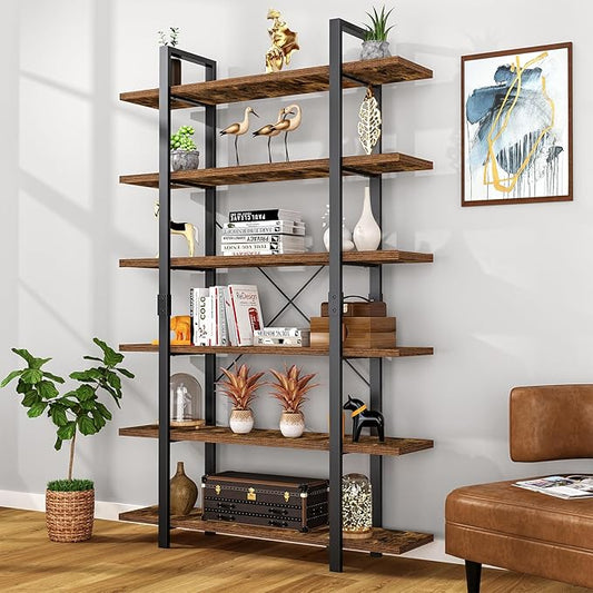 FRAPOW Bookshelf, 6 Tier Book Shelf 83Inch Tall Bookcase, Industrial Large Bookshelves Rustic Book Case with Open Metal Frame for Office, Bedroom, Farmhouse, Living Room-DeskLoop Office