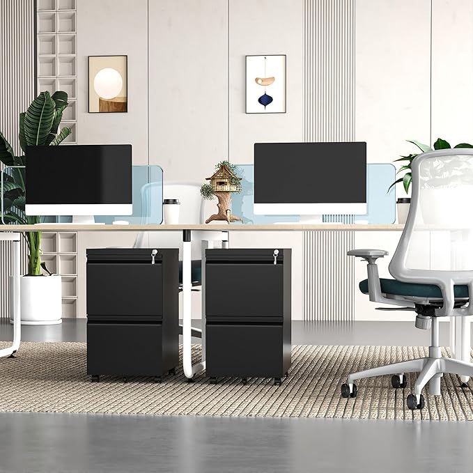 2 Drawer Mobile File Cabinet, Filing Cabinet Home Office for Letter, Legal Size, Fully Assembled Under Desk File Cabinet, Blac-DeskLoop Office
