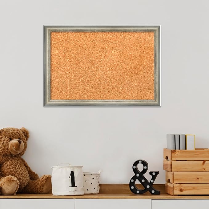 Amanti Art Natural Cork Board for Wall, 14x20 Vision Board with Silver Wood Frame, Small Corkboard Office Decor for Home Organization, Casual Corkboard Pinboard to Display Items for Home Organization-DeskLoop Office