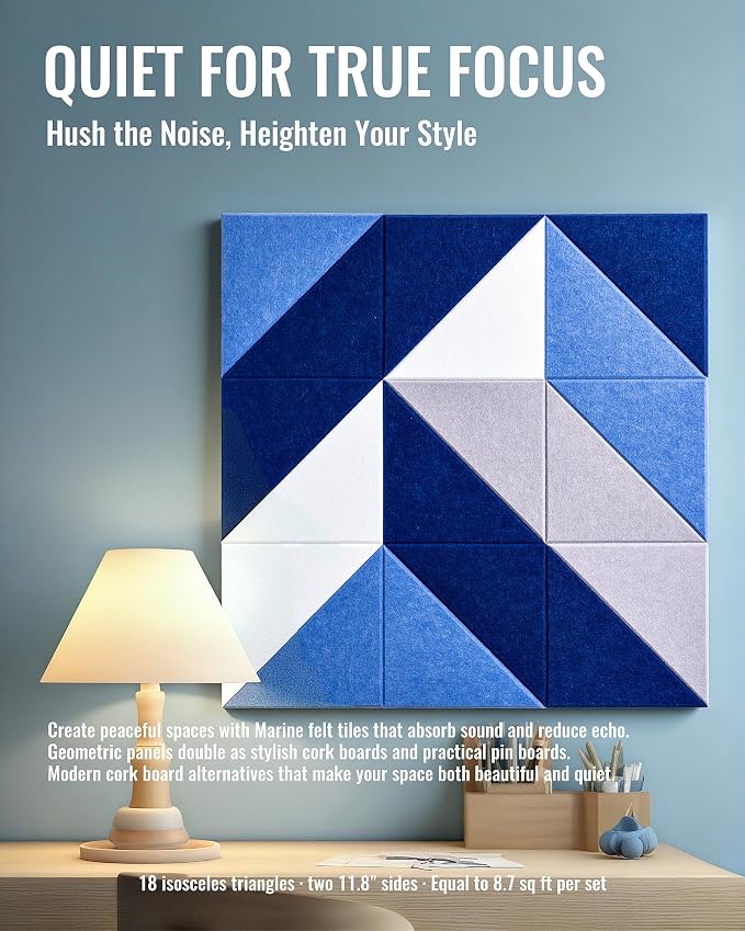 PebblingQ Felt Wall Tiles Bulletin Board, Marine Blue White Panels, Modular - Image 4