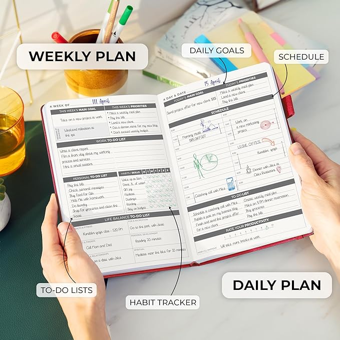 Clever Fox Daily Planner – Undated Planning Notebook with Hourly Schedule & To-Do List – Personal Day Task & Work Organizer, 6 Months (Red)-DeskLoop Office