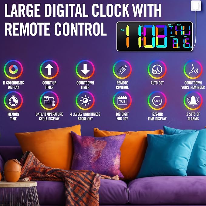 KMMKGG Large 13.7" LED Digital Timer（5''Nunmber）, 11 Color Changing, Count - Image 2