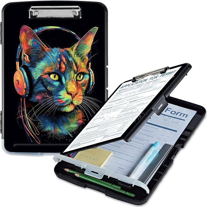 Clipboard with Storage, High Capacity Headset Cat Storage Clipboard 9.5x14 with by Qindaiwen