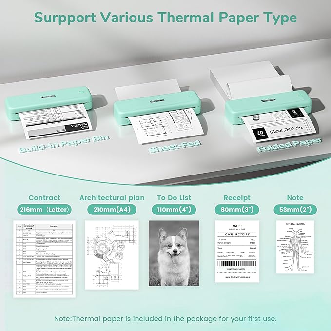 Phomemo Portable Printers Wireless for Travel,M834 Bluetooth Thermal Printer 8.5" x 11"& A4 Size,Inkless Mobile Printer with Carry Case for Travel,Office,School,Car,Home,Green-DeskLoop Office
