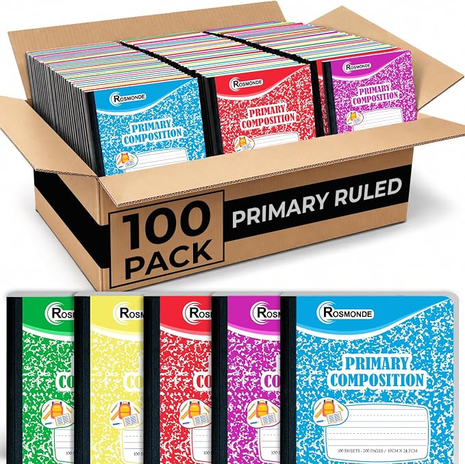 Rosmonde Composition Notebook Bulk, 100 Pack, Draw and Write Journals, 200 Pages by Rosmonde