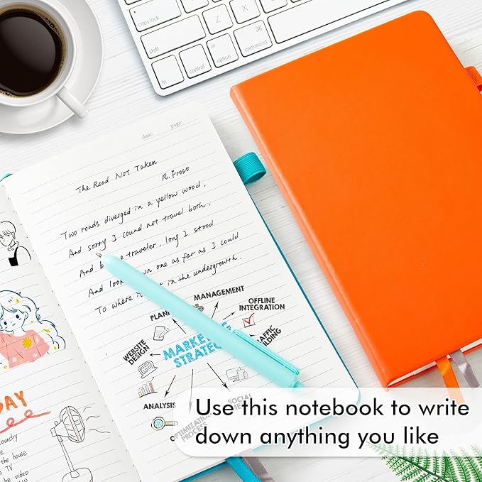 feela Notebooks Journals Bulk, Hardcover Notebook Classic Ruled Journal Set with Pen Holder for School Business Work Travel Writing, with 12 Black Pens, 120 GSM, 5.1”x8.3”, 12 Pack, A5, Solid Colors-DeskLoop Office