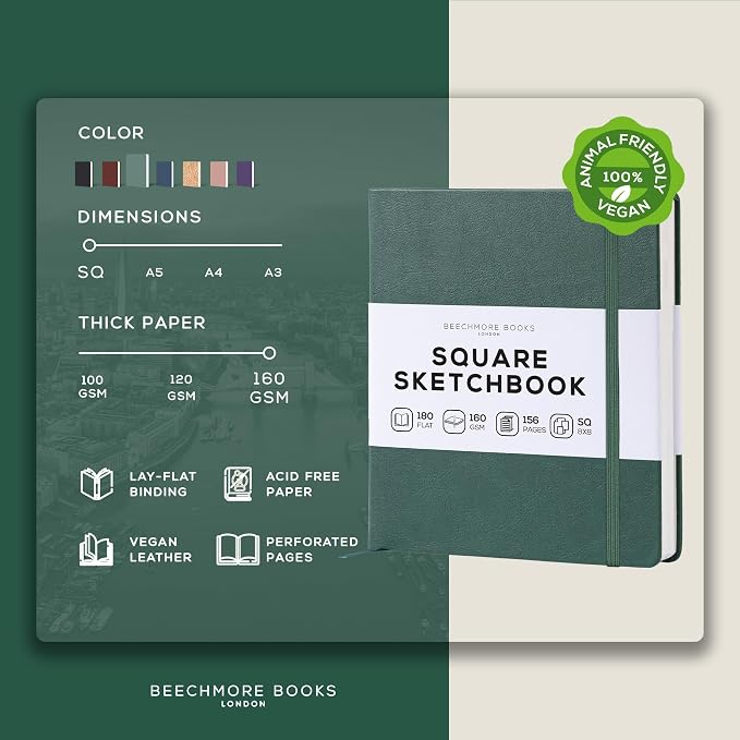 Beechmore Books Square Sketchbook – 8x8 Premium Vegan Leather Bound Large - Image 2