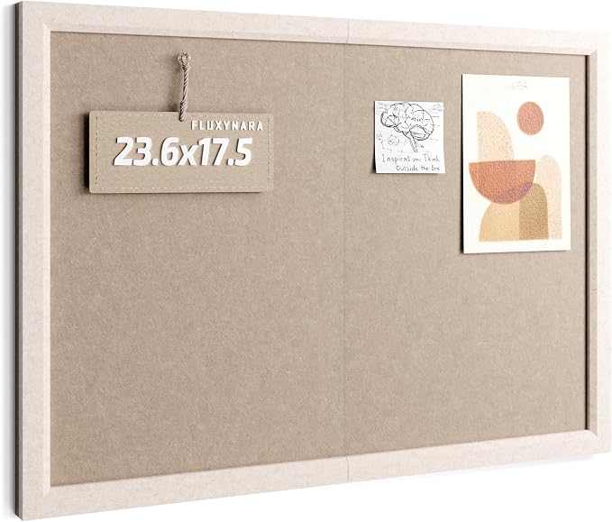 Fluxynara Bulletin Board with Oatmeal Frame, 23.6" x 17.5" Cork Board by FLUXYNARA
