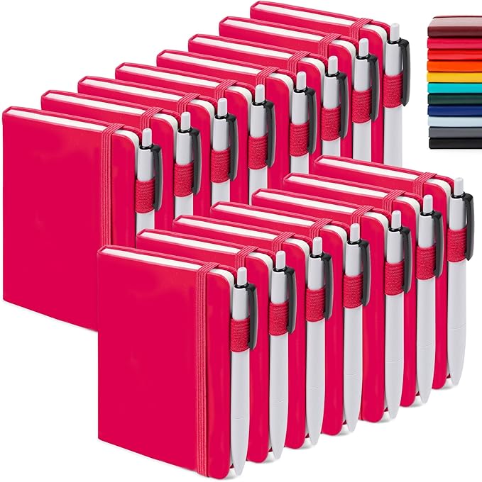 feela 15 Pack Pocket Small Notebooks Bulk, Mini Cute Memo Notepads Hardcover College Ruled Lined Journals with Pen Holder for Women Girls Office School, with 15 Black Pens, 3.5”x 5.5”, A6, Berry-DeskLoop Office