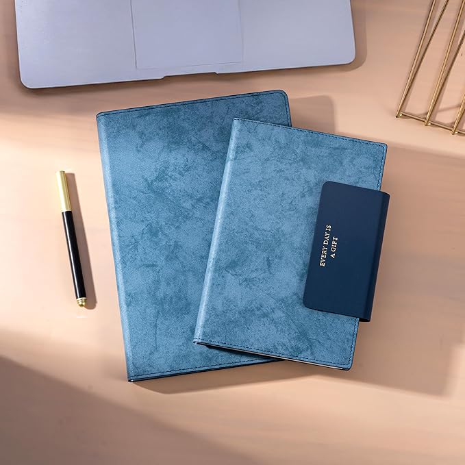 MINICAGIE Lined Leather Journals for Writing A5 Journaling Notebooks with 100 GSM Thick Paper Journal Notebook for Men & Women with Buckle Closure, Work Travel Note Taking Diary 5.7" x 8.3", Blue-DeskLoop Office