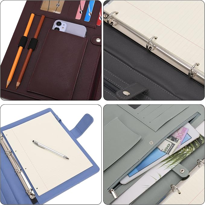 Wonderpool A4 PU Leather 3 & 4 Ring Holder Writing Portfolio Multi Document Case - Image 7