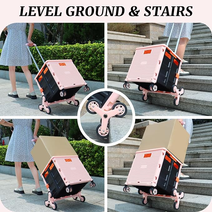 FELICON SELORSS Folding Utility Climber Cart Portable Rolling Crate-Pink | - Image 3