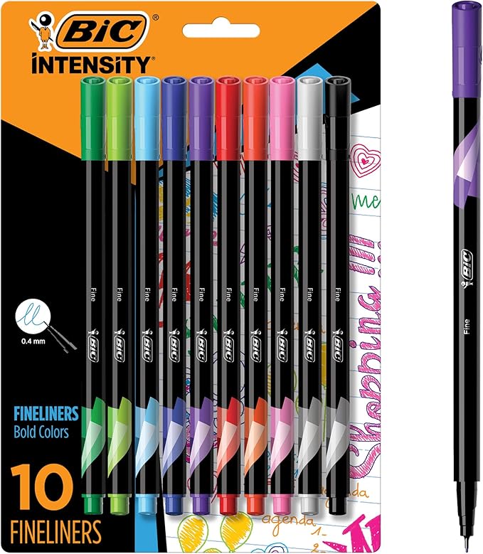 BIC Intensity Fineliner Marker Pen Set, Fine Point Pens, 10-Count Pack by BIC