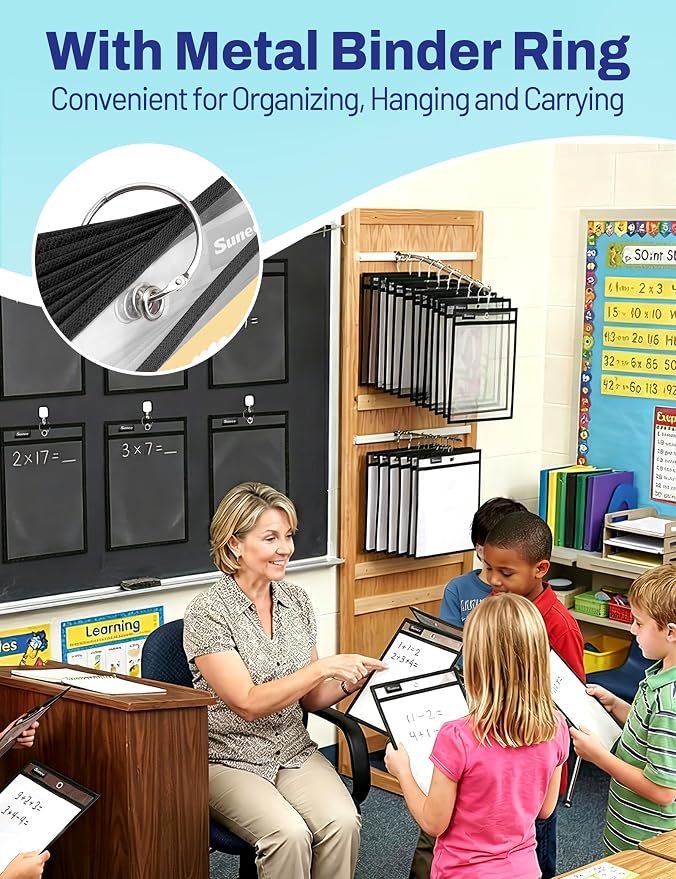 SUNEE 6 Packs Oversized Reusable Dry Erase Pocket Sleeves - Image 6