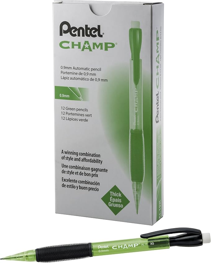 Pentel CHAMP Mechanical Pencil, Tinted Lime Green Barrel, Box of 12 by PentelofAmerica