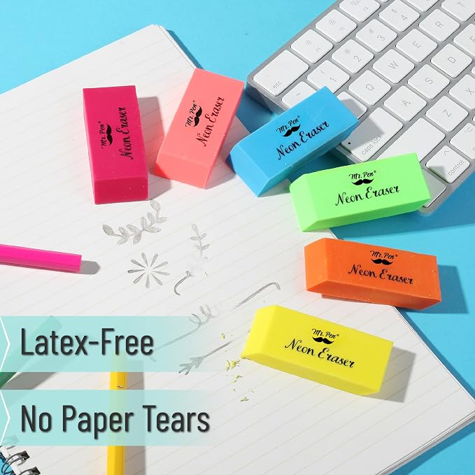 Mr. Pen- Pencil Eraser, 12 Pack, Neon Colors | Large Latex Free Block Erasers - Image 4