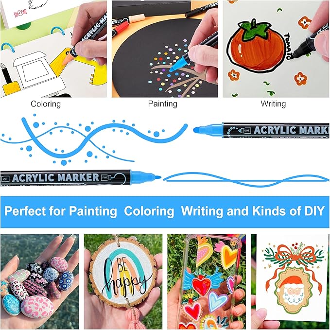 100 Colors Waterproof Dual Tip Acrylic Paint Pens, Dot & Fine Tip Premium Coloring Drawing Markers Set for Wood, Rock, Canvas, Glass, Ceramic Surfaces and DIY Crafts Making Art Supplies-DeskLoop Office