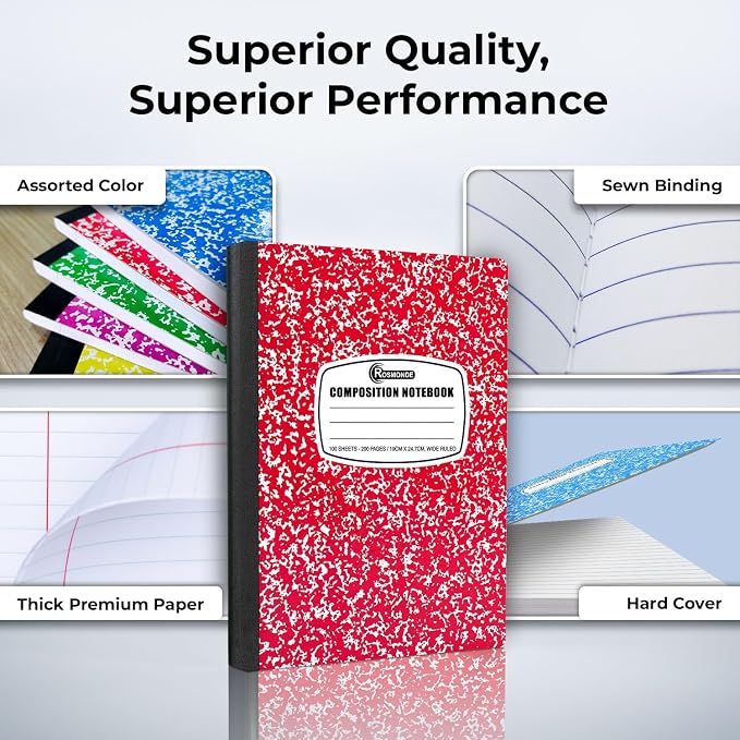 Rosmonde 100 Pack Bulk Composition Notebooks, Wide Ruled, 200 Pages, 9-3/4 x - Image 2