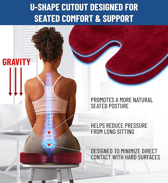 Everlasting Comfort Doctor Recommended Memory Foam Seat Cushion for Office Chairs & Car Seat - Ergonomic Office Desk Accessories for Tailbone Pain Relief, Sciatica & Back Support-DeskLoop Office