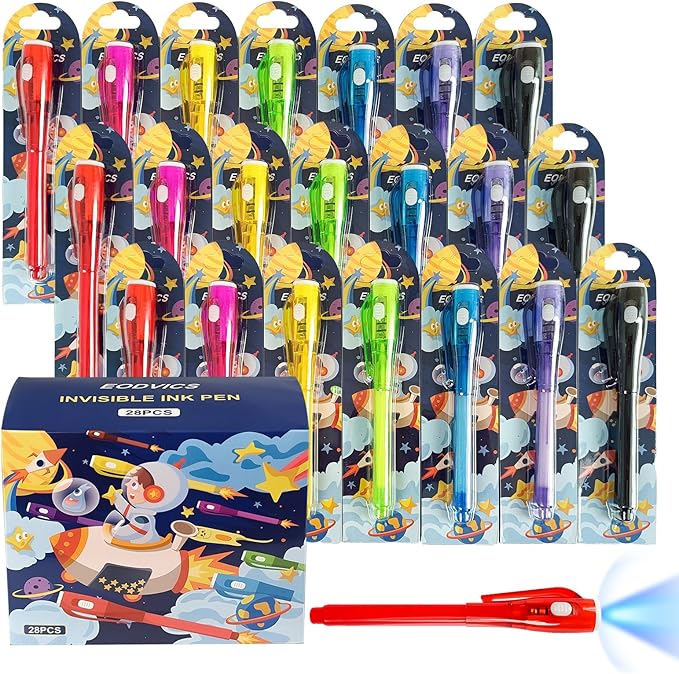 Invisible Ink Pens, 28 Pack Spy Pen Invisible Disappearing Ink Pen with UV Light, Upgrade Exquisite Packaging Magic Pen for Secret Message, Birthday Party, and Kids Halloween Goodies Bags Toy-DeskLoop Office