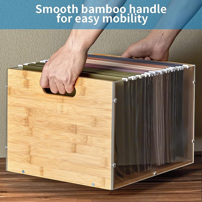 Sbanmao 2 Pack Hanging File Organizer, Bamboo Filing Box File Crate Storage - Image 7