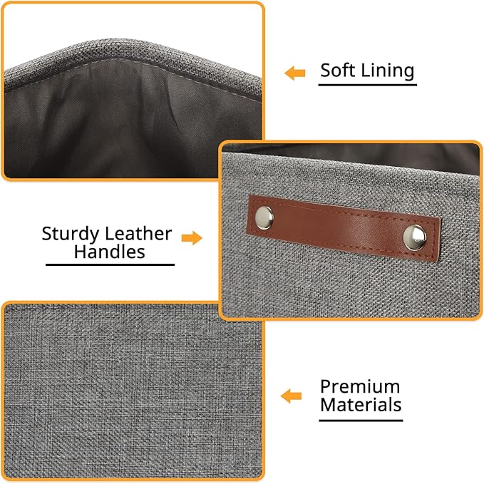 DULLEMELO 12 inch Cube Storage Bins, Large Collapsible Grey Storage Baskets for Square Cubes Organizing, Fabric Boxes Bins for Shelves Nursery Home Office Storage(4 Pack - 12" Grey)-DeskLoop Office