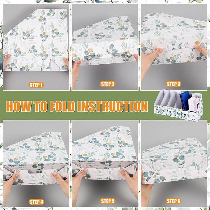 PerKoop 12 Pcs Decorative Magazine File Holders Floral Foldable File Folders - Image 3