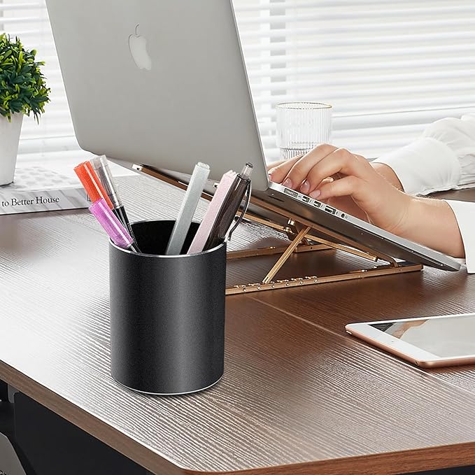 Leader Gifts,Metal Pen Holder Aluminum Pencil Holder for desk,Round Desktop Organizer and Black Pencil Cup for Office, School, Home and Stationary Supplies-DeskLoop Office